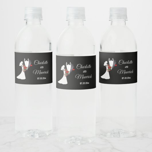 Tuxedo Suit & Bride Silhouette Wedding Waterfles Etiket (Flessen)