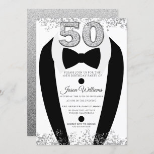 Tuxedo Suit Silver Mannen 50th Birthday Party Kaart
