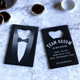 Tuxedo Team Bruidegom Afscheidscadeau Flesopener Kredietkaart Flessenopener