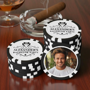 Tuxedo trouwfeest stropdas foto zwart en wit poker chips