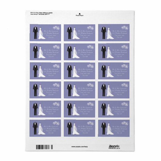 Tuxedo, trouwjurk op paarse adreslabel etiket (Full Sheet)