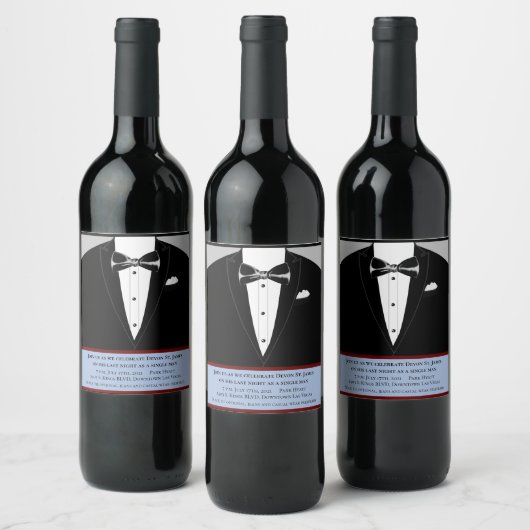 Tuxedo vrijgezellenuitnodigingslabels wijn etiket (Flessen)