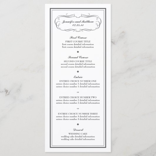 Tuxedo Wedding Menu in Charcoal Grey (Voorkant)