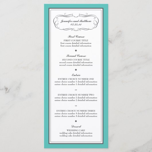 Tuxedo Wedding Menu in Turquoise en Grijs (Voorkant)