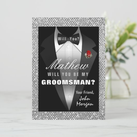 Tuxedo wees mijn bruidsjonker kaart (Staand voorkant)
