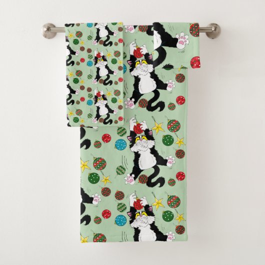 Tuxedo Zwart Wit Kerstmis Kat Bad Handdoek (Insitu)