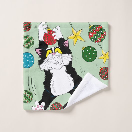 Tuxedo Zwart Wit Kerstmis Kat Bad Handdoek (Wasdoekje)