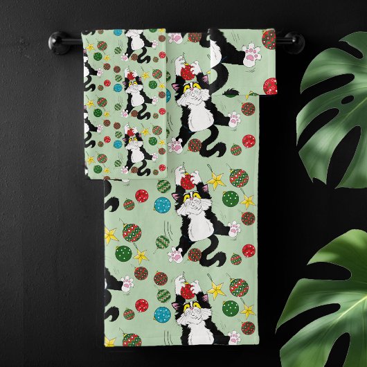 Tuxedo Zwart Wit Kerstmis Kat Bad Handdoek