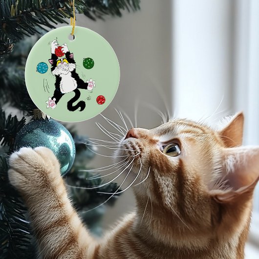 Tuxedo Zwart Wit Kerstmis Kat Keramisch Ornament