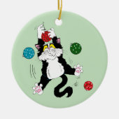 Tuxedo Zwart Wit Kerstmis Kat Keramisch Ornament (Voorkant)