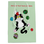 Tuxedo Zwart Wit Kerstmis Kat Medium Cadeauzakje (Voorkant)