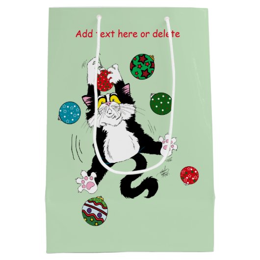 Tuxedo Zwart Wit Kerstmis Kat Medium Cadeauzakje (Achterkant)