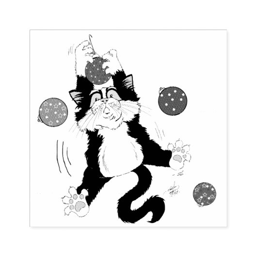 Tuxedo Zwart Wit Kerstmis Kat Rubberstempel (Afrduk)