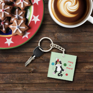 Tuxedo Zwart Wit Kerstmis Kat Sleutelhanger