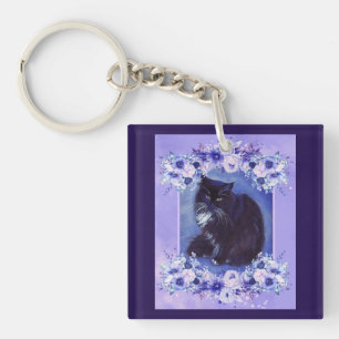 Tuxedo zwart-witte kat kunst van Renee Lavoie Sleutelhanger