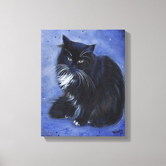 Tuxedo zwarte en witte kattenkunst van Renee Lavoi Canvas Afdruk (Voorkant)