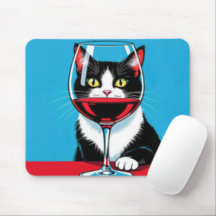 Tuxedokat staart door een wijnglas muismat