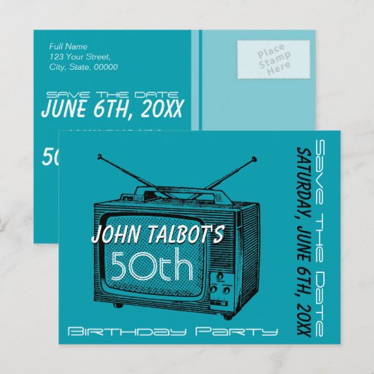 tv 50e verjaardag Bewaar de datum Aankondigingskaart (Voorkant / Achterkant)
