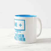 tv television tele forever together city tweekleurige koffiemok (Voorkant rechts)