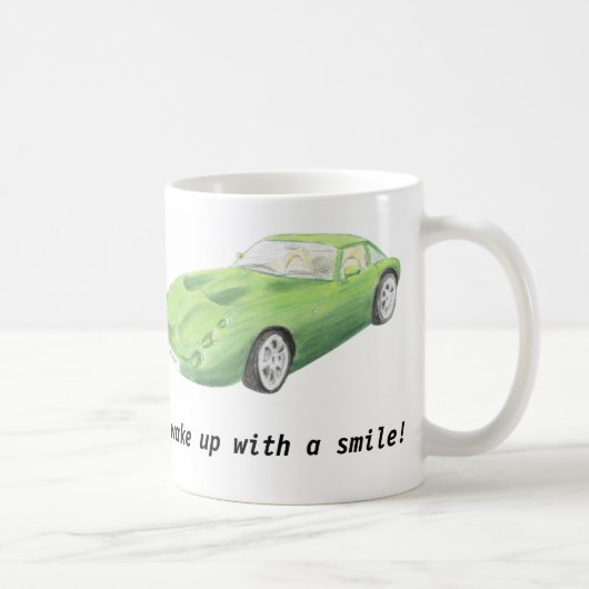 TVR Tuscan, mok groene auto "word wakker met een g (Rechts)