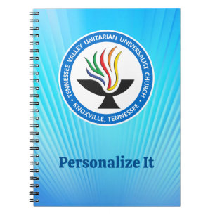 TVUUC Chalice Logo op Blauwe Stralen Achtergrond Notitieboek