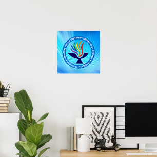 TVUUC Chalice Logo op Blauwe Stralen Achtergrond Poster