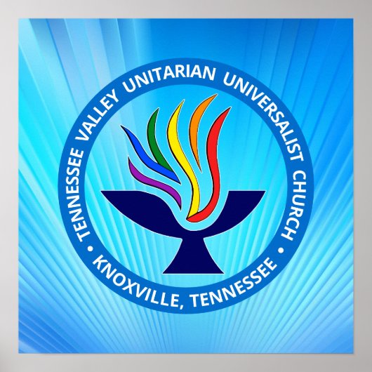 TVUUC Chalice Logo op Blauwe Stralen Achtergrond Poster (Voorkant)