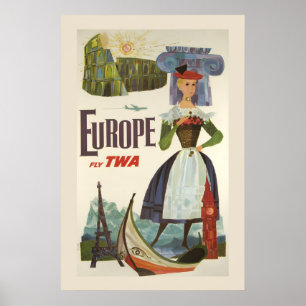 TWA Bezoek Europa Jaren 60 Oude Luchtvaartmaatscha Poster