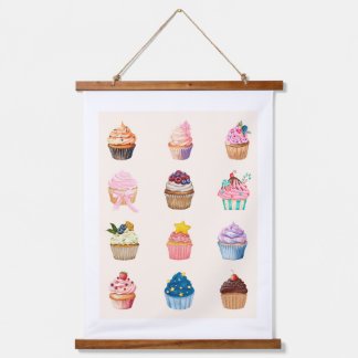 Twaalf Aquarel Cupcakes Hangend Wandkleed