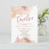 Twaalf Boho Roze Bloemen 12e Verjaardagsfeest Kaart (Staand voorkant)
