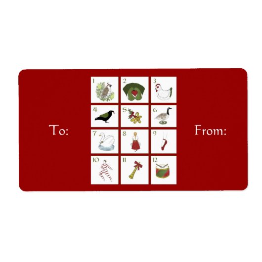Twaalf dagen kerstcadeau labels (Voorkant)