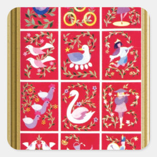Twaalf dagen van Kerstmis, de traditionele carol Vierkante Sticker