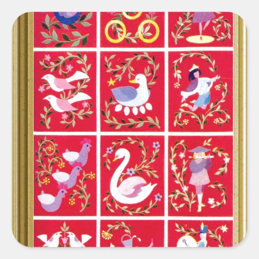 Twaalf dagen van Kerstmis, de traditionele carol Vierkante Sticker (Voorkant)