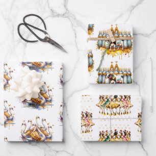 Twaalf dagen van Kerstmis Feestelijk Goud Inpakpapier Vel