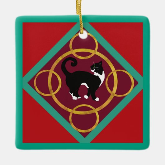 Twaalf dagen van Kerstmis met Kat 5e Dag Keramisch Ornament (Voorkant)