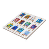 Twaalf mini-schilderijen op aal tegeltje (Zijkant)