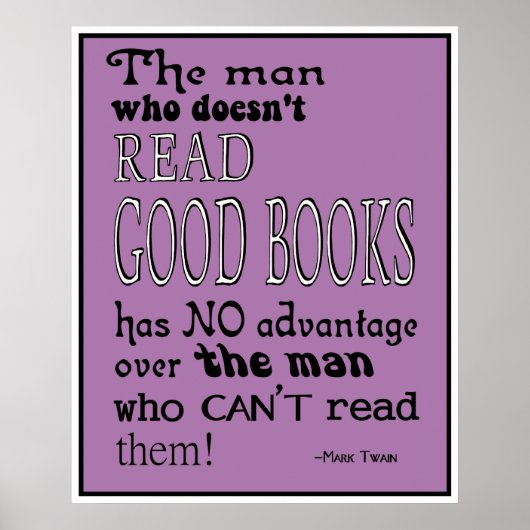 Twain's Read Good Books Citation Poster en violet (Devant)