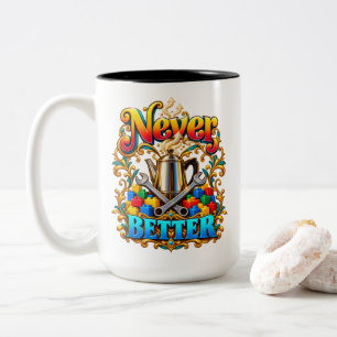 Tweakershumor 'Nooit Beter' Koffie- en Blokkenlief Tweekleurige Koffiemok