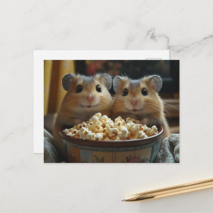 Twee aanbiddelijke hamsters met een enorme kom pop briefkaart