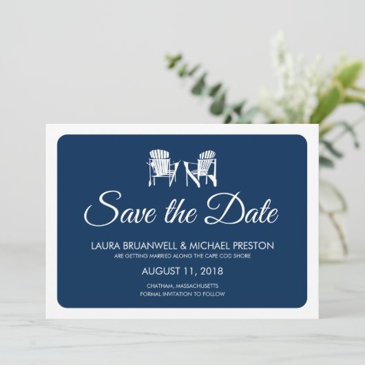 Twee Adirondack Chairs Save the Date (Staand voorkant)