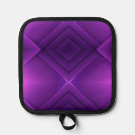 Twee afbeeldingen van een paarse pannenlap met een