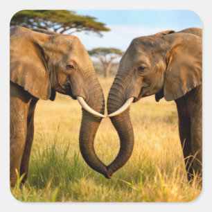 Twee Afrikaanse Olifanten In Savannah Gras Vierkante Sticker