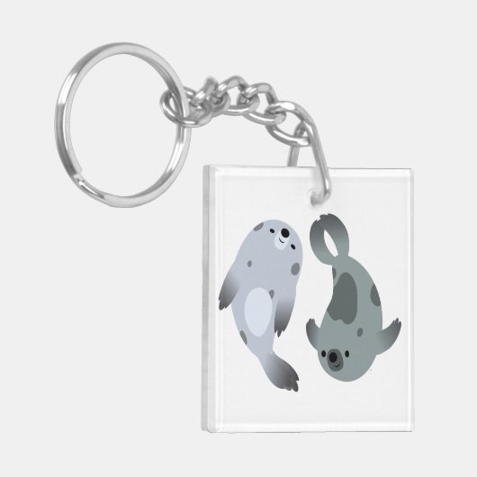 Twee afspeelbare Cartoon Harp zegels AcrylSleutelh Sleutelhanger (Voorkant Links)