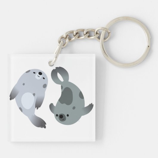 Twee afspeelbare Cartoon Harp zegels AcrylSleutelh Sleutelhanger (Achterkant)