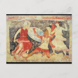 Twee Amazons in gevechten met een Grieks Briefkaart