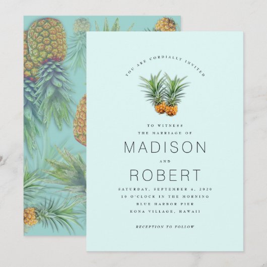 Twee anananassen Hawaiian Theme Wedding Invitation Kaart (Voorkant / Achterkant)