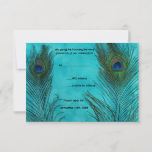 Twee Aqua Pauwveren Huwelijk RSVP Kaarten Kaartje