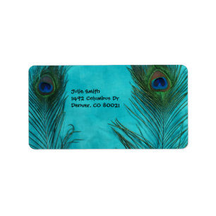 Twee Aqua Peacock Feathers Etiket