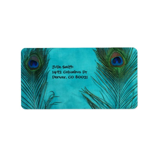 Twee Aqua Peacock Feathers Etiket (Voorkant)