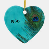 Twee Aqua Peacock Feathers Keramisch Ornament (Voorkant)